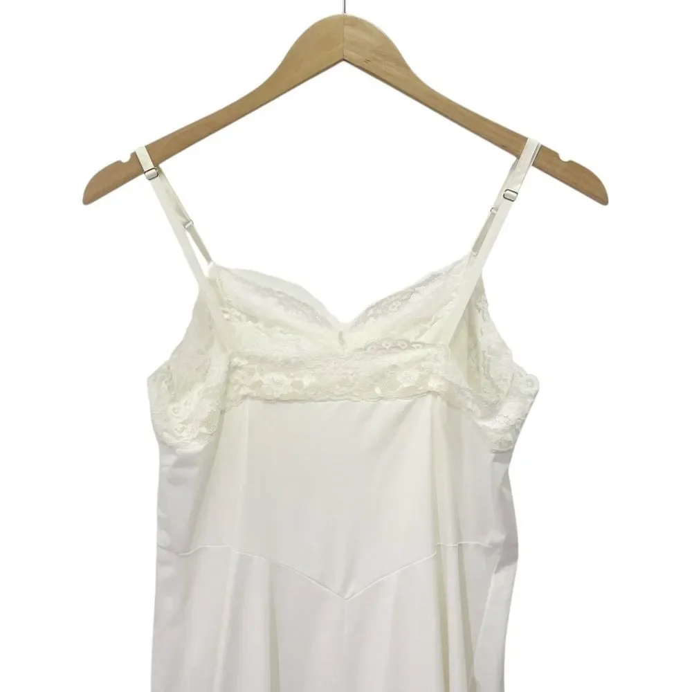 Vintage White Nylon Full Slip Lace Trim Adjustable Straps 1950s Era Lingerie